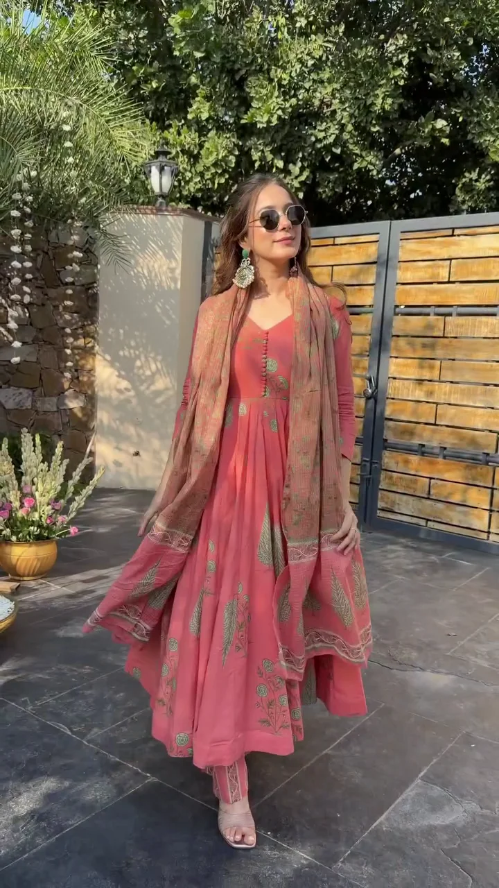 Women's Printed Anarkali Kurta Set with Dupatta Elegant Festive Party Wear